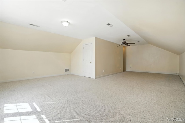 8248 Hampton Arbor Cir, Chesterfield, VA 23832 - additional living space featuring vaulted ceiling, light colored carpet, and a ceiling fan