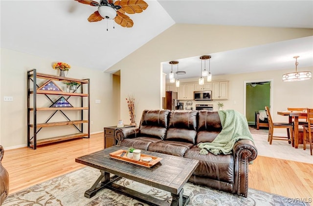 5773 S Jessup Rd, Chesterfield, VA 23832 - living area featuring ceiling fan, lofted ceiling, and light wood-style floors