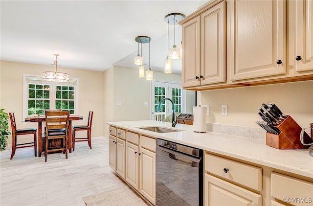 5773 S Jessup Rd, Chesterfield, VA 23832 - kitchen with dishwashing machine, cream cabinetry, and decorative light fixtures