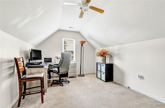 5773 S Jessup Rd, Chesterfield, VA 23832 - office area featuring vaulted ceiling, light carpet, and ceiling fan