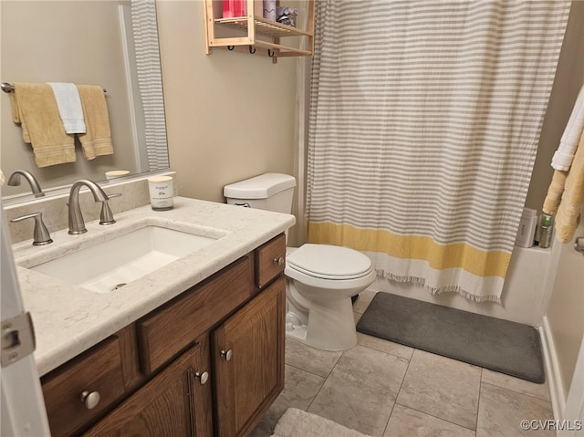 5773 S Jessup Rd, Chesterfield, VA 23832 - bathroom featuring vanity, shower / tub combo with curtain, and tile patterned flooring