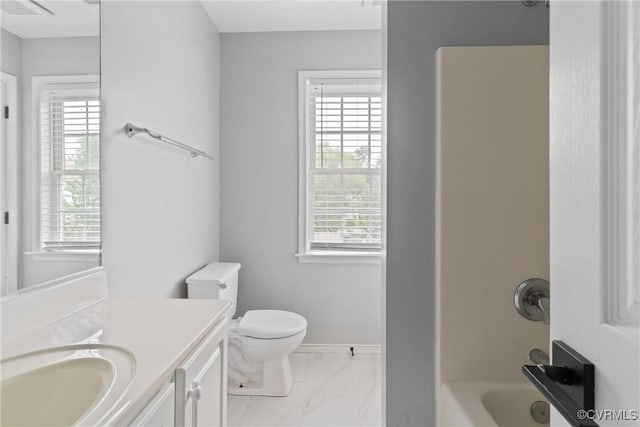 5413 Cranston Ct, Henrico, VA 23059 - full bathroom featuring marble finish floors, vanity, healthy amount of natural light, and bathing tub / shower combination