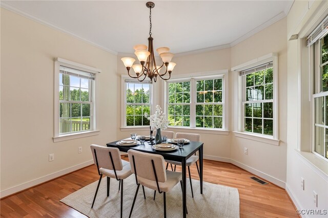 6125 Trinity Church Rd, Dinwiddie, VA 23833 - dining space with a chandelier, crown molding, and wood finished floors