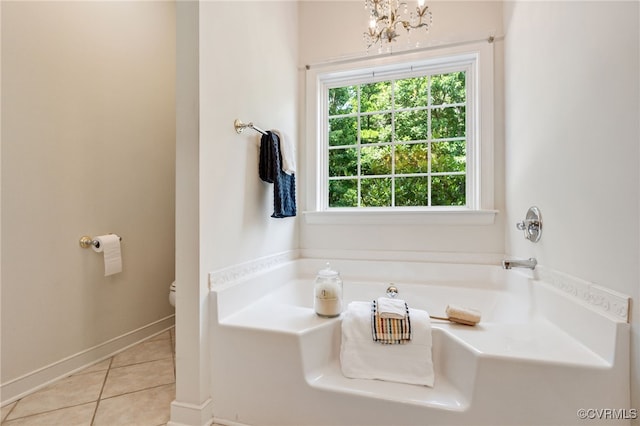 6125 Trinity Church Rd, Dinwiddie, VA 23833 - full bath with a garden tub, tile patterned floors, and a chandelier