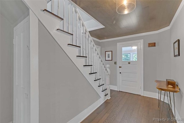 186 Bay Shore Point Rd, Port Haywood, VA 23138 - foyer entrance featuring wood-type flooring, crown molding, and stairs