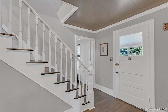 186 Bay Shore Point Rd, Port Haywood, VA 23138 - foyer with wood finished floors, stairway, and ornamental molding