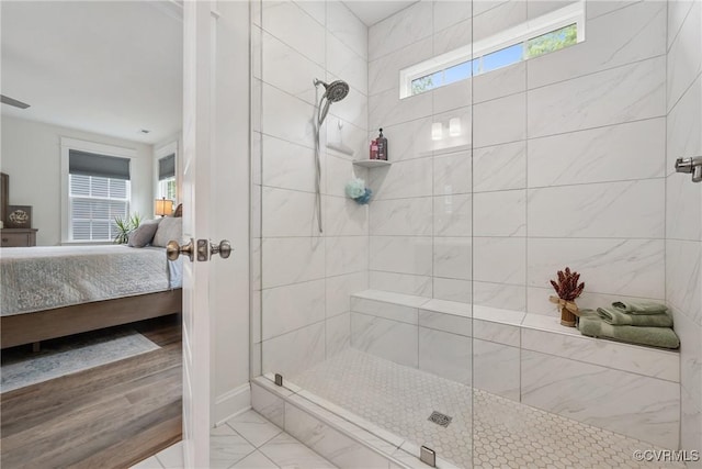 9524 Simonsville Rd, Midlothian, VA 23112 - full bathroom with connected bathroom, a tile shower, and marble finish flooring