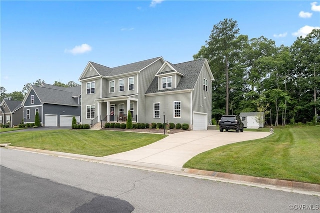 9524 Simonsville Rd, Midlothian, VA 23112 - view of front of property with a porch, concrete driveway, a front lawn, and an attached garage