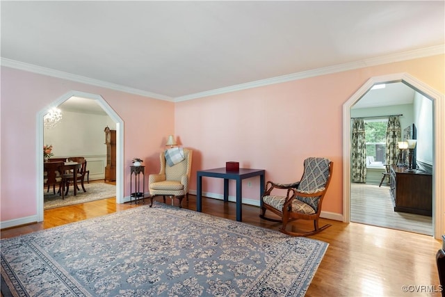 4310 Courthouse Rd, Prince George, VA 23875 - living area featuring arched walkways, crown molding, and wood finished floors