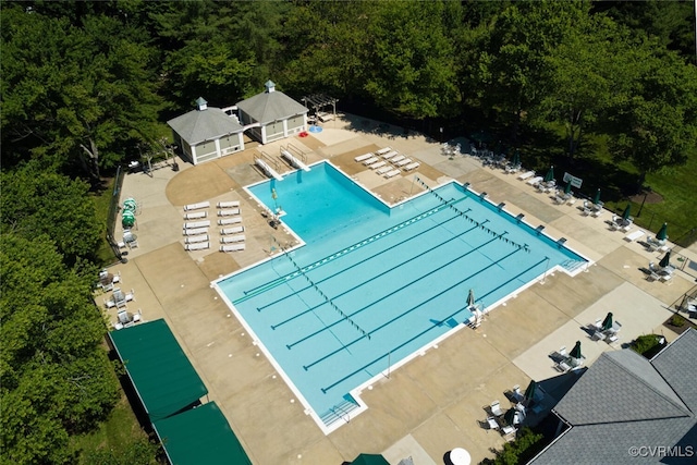 13000 Huntsteed Ct, Ridge Branch, VA 23233 - community pool featuring a patio area and a view of trees