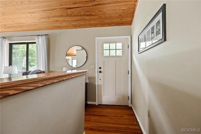 275 Meadowview Ln, Farmville, VA 23901 - doorway featuring dark wood-style flooring and wood ceiling