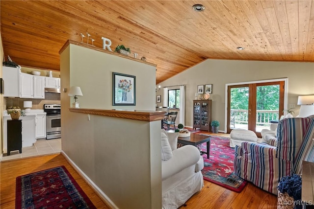275 Meadowview Ln, Farmville, VA 23901 - living room with wood ceiling, lofted ceiling, and light wood-style floors