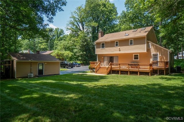 12001 Buckhorn Rd, Chesterfield, VA 23838 - back of property with a chimney, a yard, and a wooden deck