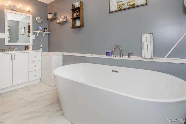 15601 Meridian Ave, Chester, VA 23831 - full bathroom with marble finish floors, vanity, and a freestanding bath