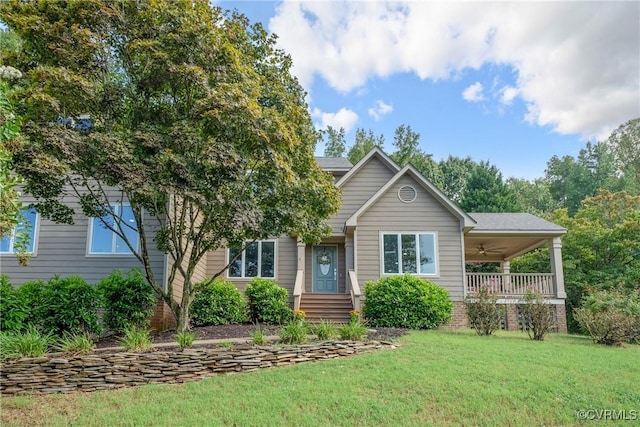 9712 Kingussle Ln, North Chesterfield, VA 23236 - view of front facade featuring a front lawn, ceiling fan, and covered porch