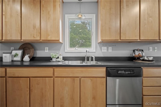 9712 Kingussle Ln, North Chesterfield, VA 23236 - kitchen featuring dishwasher, dark countertops, and light brown cabinetry