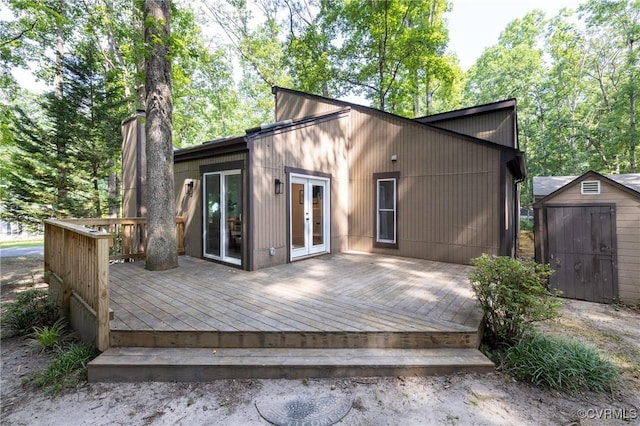 3211 Fox Chase Dr, Midlothian, VA 23112 - back of property featuring a storage unit, a deck, and french doors