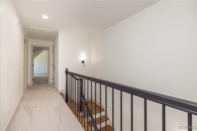 10703 Kriserin Cir, Chester, VA 23831 - hall with attic access, light carpet, an upstairs landing, and recessed lighting