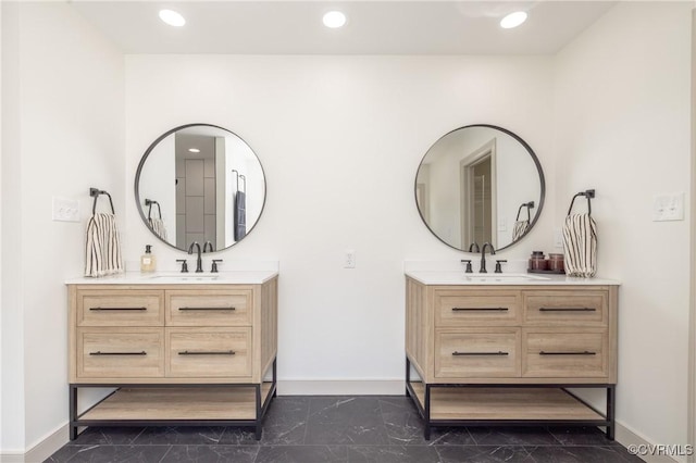 10703 Kriserin Cir, Chester, VA 23831 - full bath featuring two vanities, marble finish flooring, and recessed lighting
