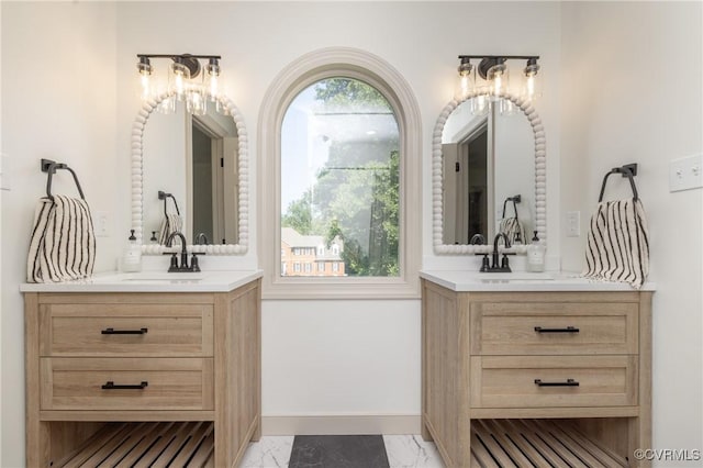 10703 Kriserin Cir, Chester, VA 23831 - full bathroom with marble look tiles and two vanities