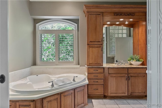 3300 Riverglade Rd, Powhatan, VA 23139 - bathroom featuring vanity, a garden tub, and tile patterned floors