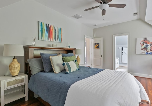 3300 Riverglade Rd, Powhatan, VA 23139 - bedroom with dark wood finished floors, ensuite bathroom, and a ceiling fan