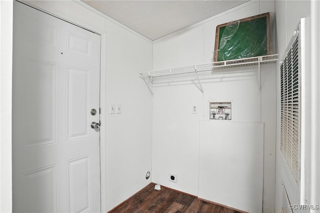209 Oak Hill Rd, Prospect, VA 23960 - laundry room with washer hookup, hookup for an electric dryer, dark wood finished floors, and a heating unit