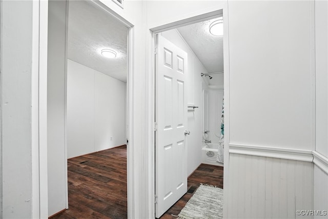 209 Oak Hill Rd, Prospect, VA 23960 - hallway featuring a textured ceiling and dark wood-type flooring
