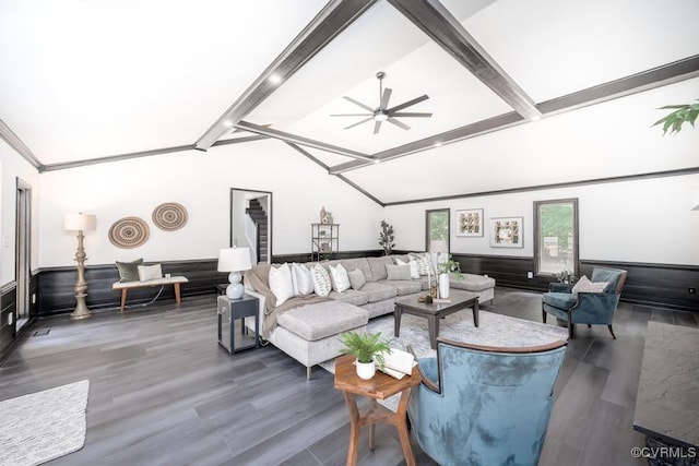 2629 Maidens Rd, Powhatan, VA 23139 - living room featuring ceiling fan, wainscoting, and wood finished floors
