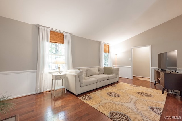 2713 Brookforest Rd, Midlothian, VA 23112 - living area with vaulted ceiling, healthy amount of natural light, hardwood / wood-style flooring, and wainscoting