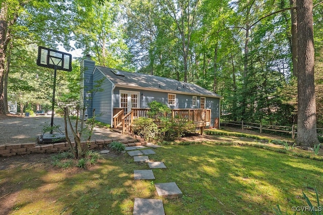 2713 Brookforest Rd, Midlothian, VA 23112 - back of house with a deck, a chimney, a yard, and french doors