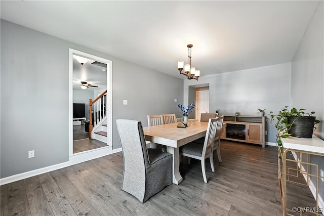 16731 Amherst Oak Ln, Chesterfield, VA 23834 - dining space featuring wood finished floors, stairs, and ceiling fan
