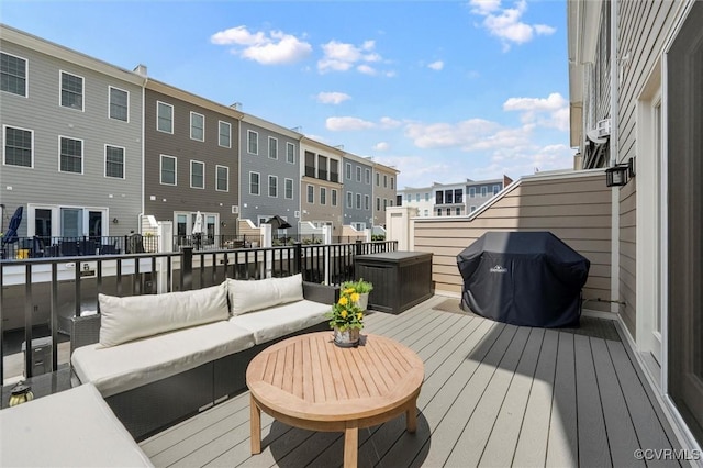 12340 Purbrook Walk, Henrico, VA 23233 - wooden terrace with grilling area, a residential view, and outdoor lounge area