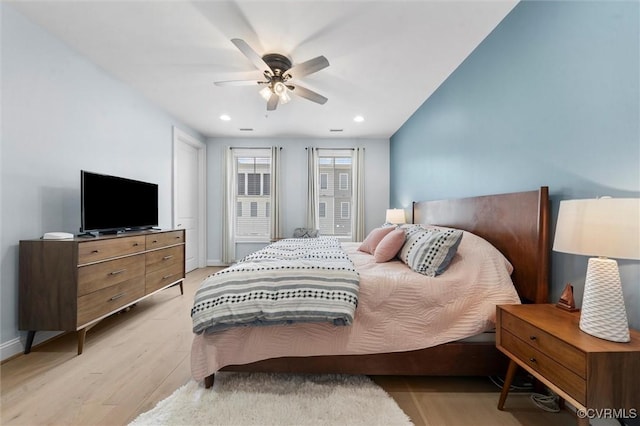 12340 Purbrook Walk, Henrico, VA 23233 - bedroom with light wood-style flooring, recessed lighting, and ceiling fan