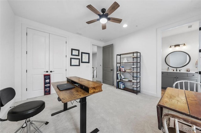 12340 Purbrook Walk, Henrico, VA 23233 - office with ceiling fan, light colored carpet, and recessed lighting