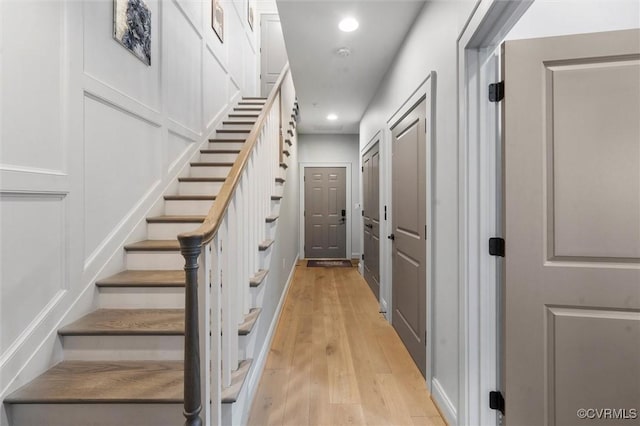 12340 Purbrook Walk, Henrico, VA 23233 - stairway with wood finished floors and recessed lighting