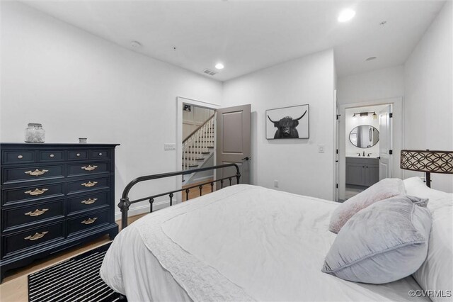 12340 Purbrook Walk, Henrico, VA 23233 - bedroom with light wood-style flooring, ensuite bath, and recessed lighting