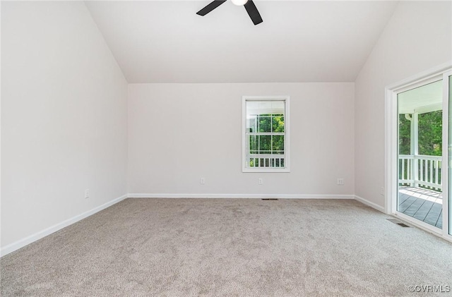 24 Hummingbird Ln, Cumberland, VA 23040 - empty room featuring vaulted ceiling, carpet flooring, a ceiling fan, and plenty of natural light