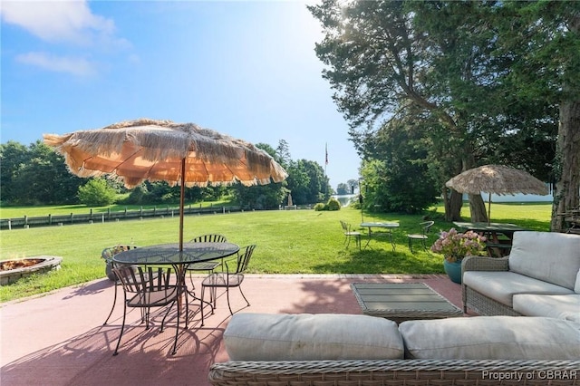 77 Kent Cove Rd, Kilmarnock, VA 22482 - view of patio / terrace featuring an outdoor living space with a fire pit and outdoor dining area