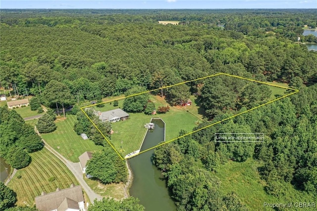 77 Kent Cove Rd, Kilmarnock, VA 22482 - aerial view of property and surrounding area with a heavily wooded area and property boundaries highlighted