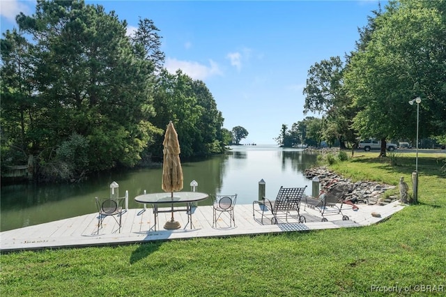 77 Kent Cove Rd, Kilmarnock, VA 22482 - dock area with a water view and a yard