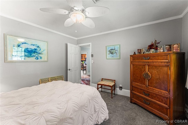 77 Kent Cove Rd, Kilmarnock, VA 22482 - bedroom with carpet floors, crown molding, and ceiling fan