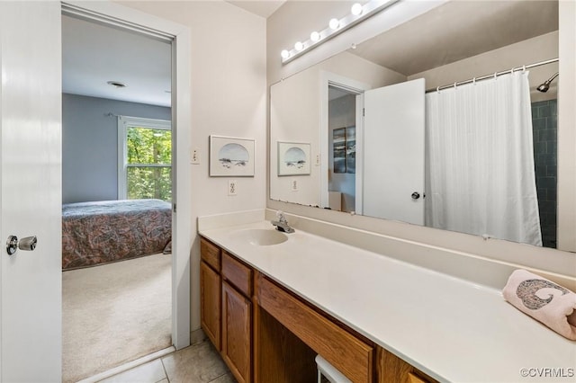13030 River Hills Dr, Midlothian, VA 23113 - bathroom featuring vanity, tile patterned flooring, connected bathroom, and curtained shower