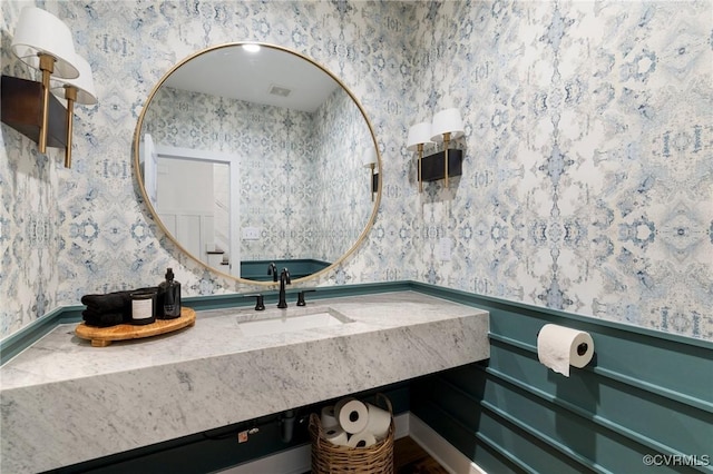 3719 Waverton Dr, Midlothian, VA 23112 - bathroom with wallpapered walls and vanity