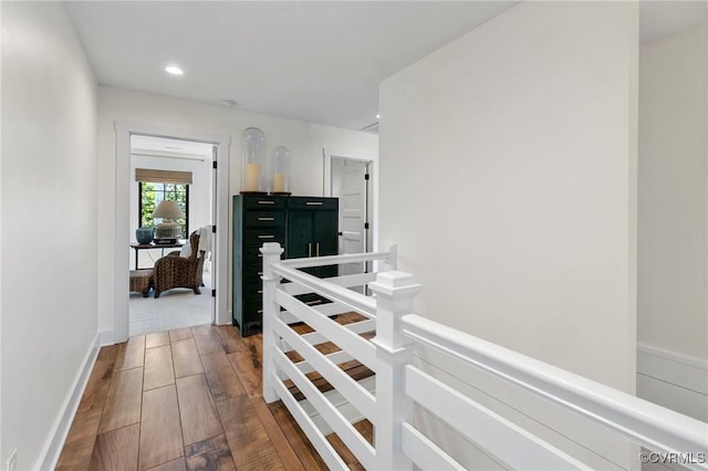 3719 Waverton Dr, Midlothian, VA 23112 - hallway with wood finished floors, an upstairs landing, and recessed lighting
