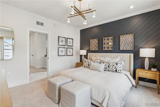 9487 Pinkman Rd, Henrico, VA 23059 - bedroom with light colored carpet, a chandelier, and recessed lighting