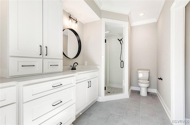 4700 New Kent, Quinton, VA 23141 - full bath featuring vanity, a shower stall, crown molding, and recessed lighting