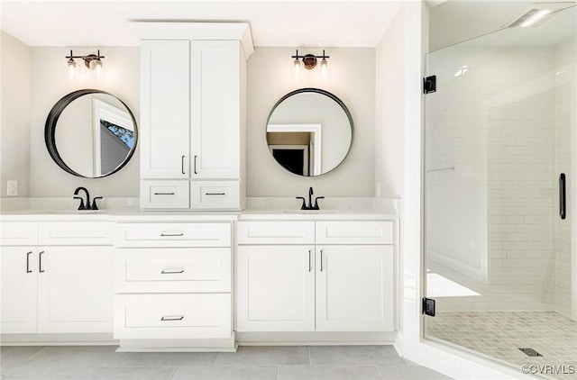 4700 New Kent, Quinton, VA 23141 - full bathroom with double vanity, a shower stall, and tile patterned floors