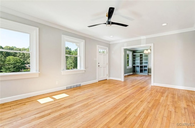 4700 New Kent, Quinton, VA 23141 - empty room featuring ornamental molding, hardwood / wood-style flooring, a chandelier, a ceiling fan, and recessed lighting