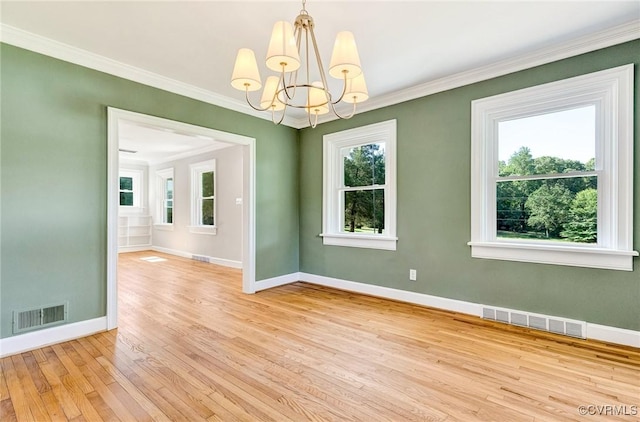 4700 New Kent, Quinton, VA 23141 - empty room with a chandelier, light wood-style flooring, and crown molding
